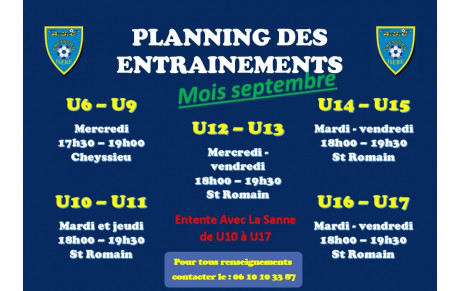 Planning entrainement : septembre