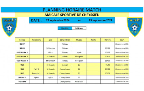 Planning du week-end du 28 septembre